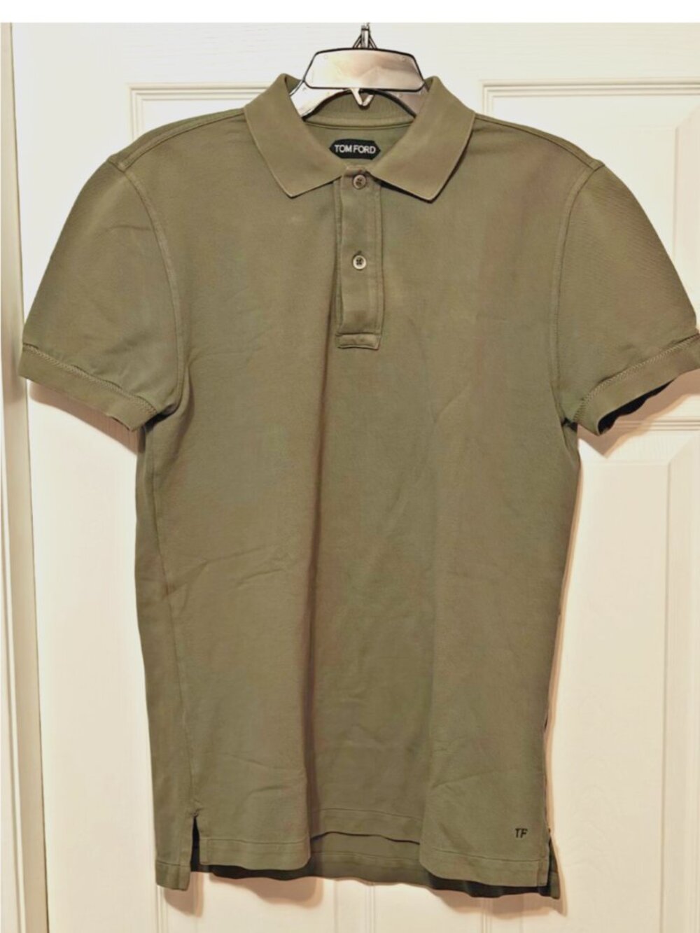 Tom Ford Polo Shirt Men's Olive Green SS 100% Cotton Pique TF Logo Size 50 P